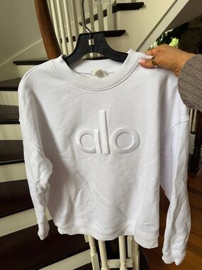 ALO Yoga White Embroidered Logo Sweatshirt